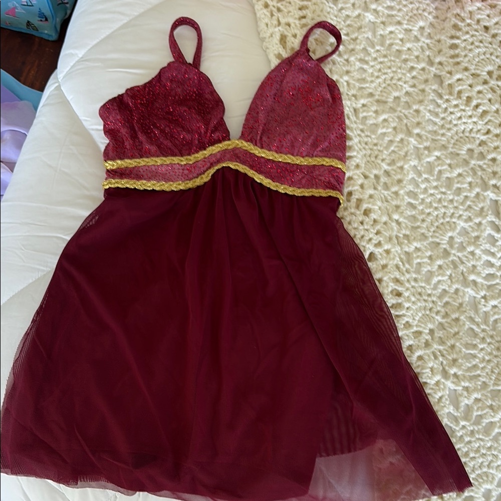 Elegant Burgundy Dress with Gold Accents